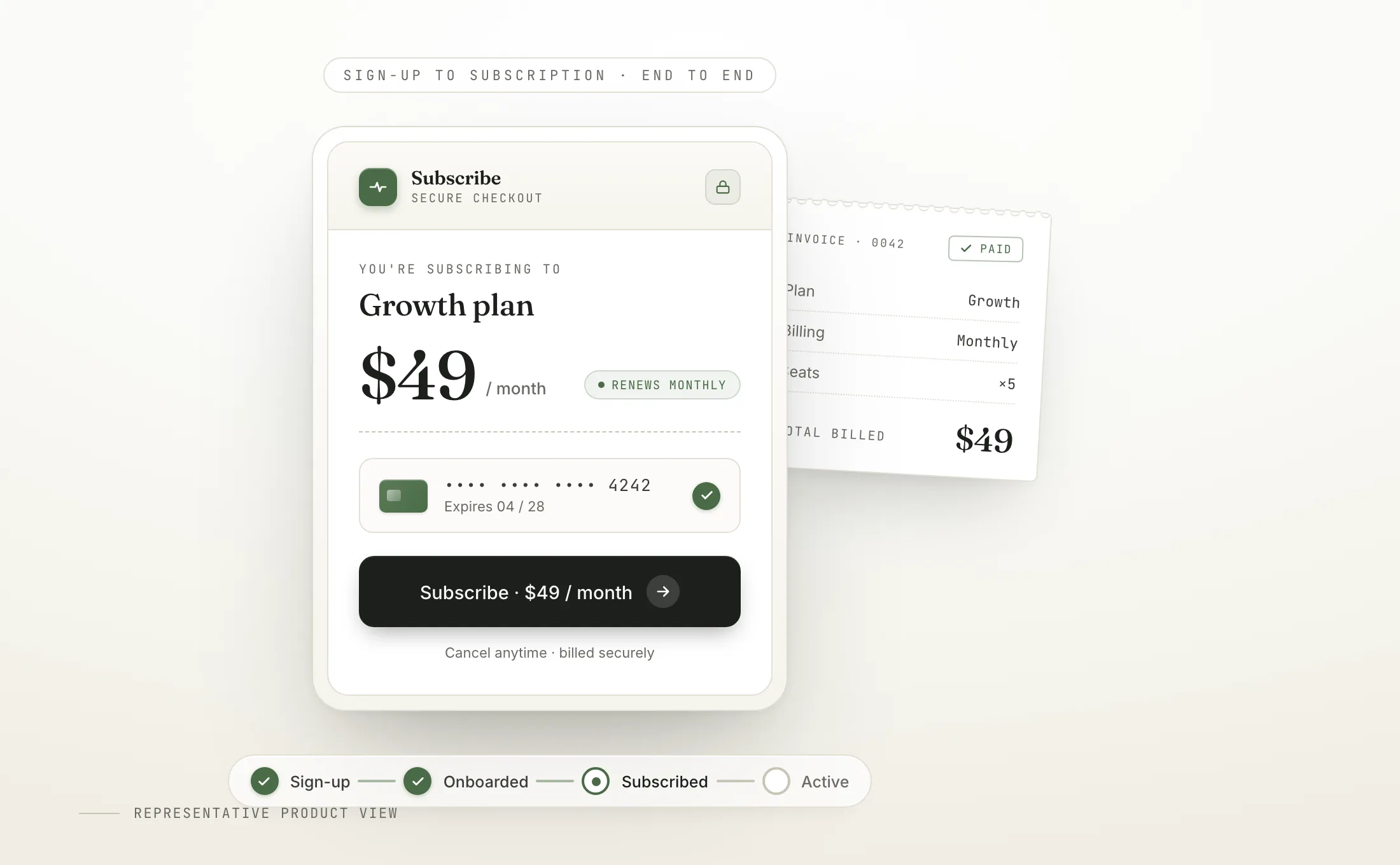 SaaS subscription and checkout view
